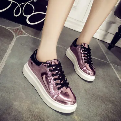 Mirror leather platform sports shoes student shoes New autumn shoes patent leather shoes low to help women's board shoes