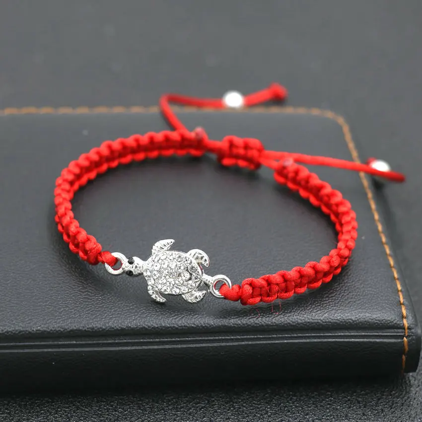 Minimalist Silver Color Sea Turtle Tortoise Charm Bracelet Red Rope Thread Chakra Bracelets For Women Boho Jewelry Love Gift
