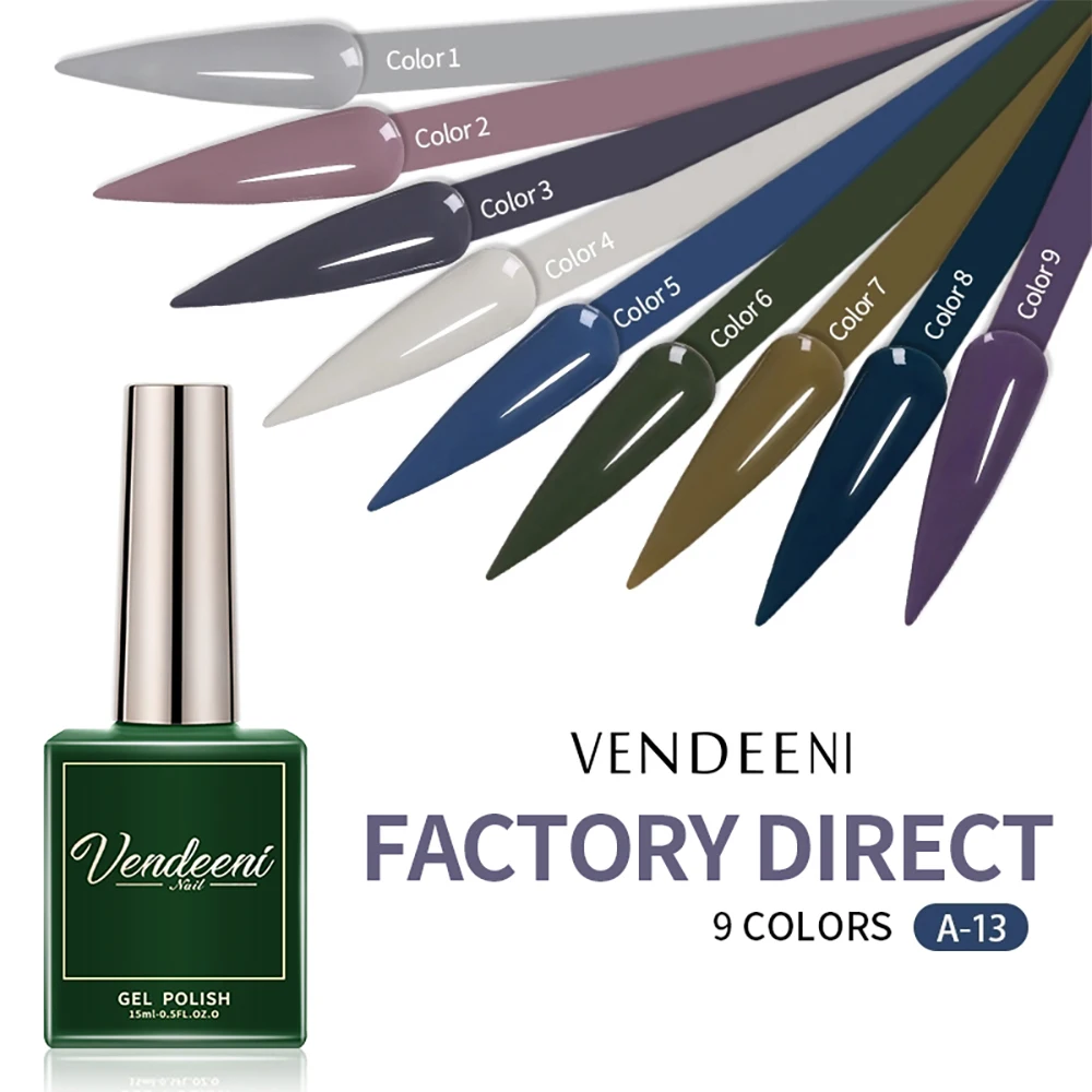 

Vendeeni 15ml 9 Color Gel Varnish Soak Off UV Shiny Gel Nail Polish Hybrid Semi Permanent For Nail Art Salon DIY Manicure