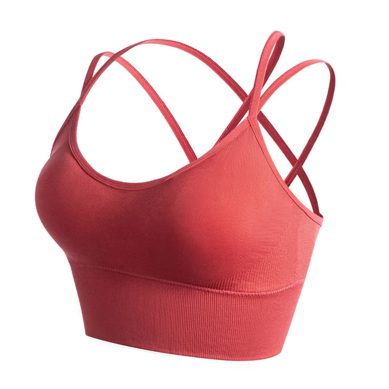 Cross Back Seamless Women Sports Bra Gym Running Push Up Bralette Top Elastic Brassiere solid color Fitness Underwear Vest Bra