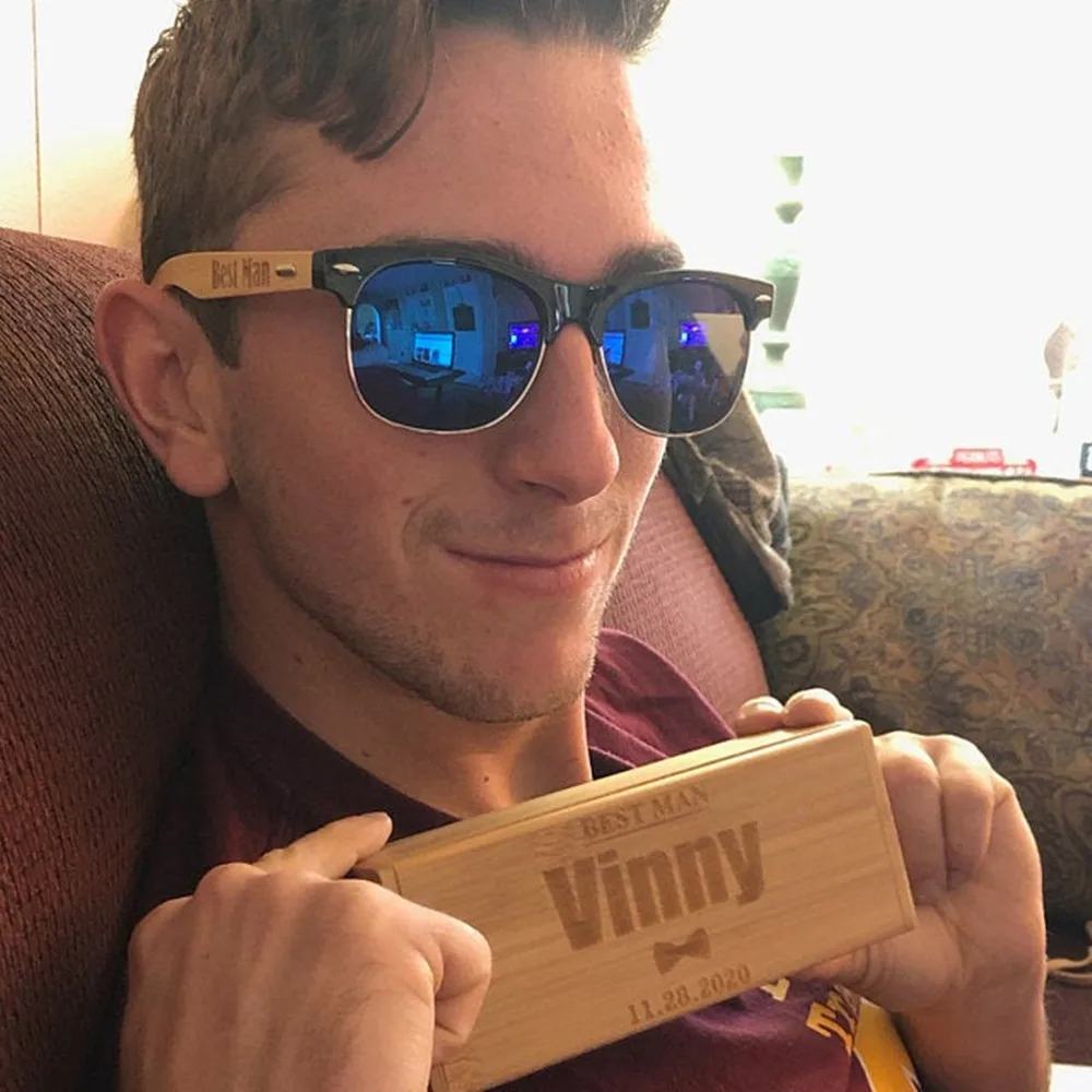 Personalized  Bachelorette bamboo Wood Wooden Sunglasses, Engraved Unisex Sunglasses, usher best man Groomsmen Mens Sunglasses