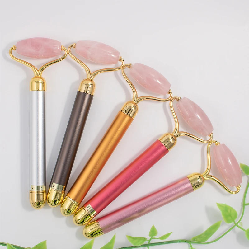 

Electric Vibrating Rose Quartz Jade Roller Face Massager Gua Sha Tool Anti Aging Beauty Bar Facial Lifting Skincare Device