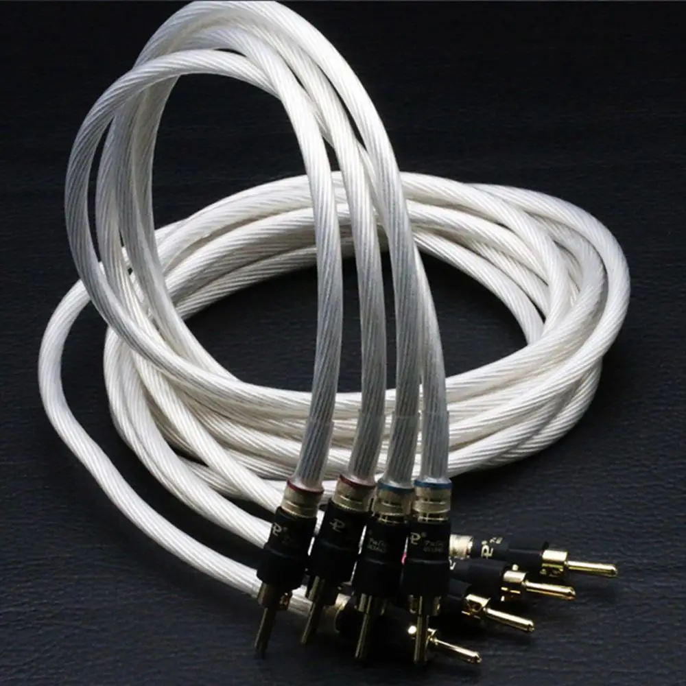 Colleimage Hifi 5N Single Crystal silver Speaker Cable High Quality Speaker Wire With Gold-plated Banana plug