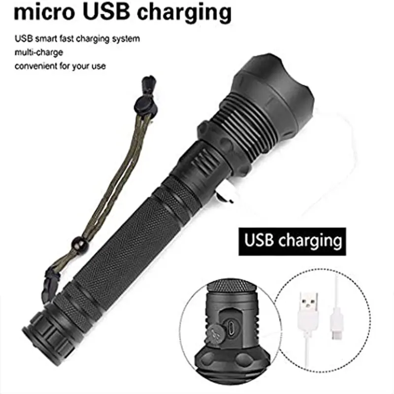 TWMT Powerful XH70 LED Flashlight USB  Rechargeable Zoomable Torch 18650 26650 Power Bank Hunting Lamp for Camping Fishing