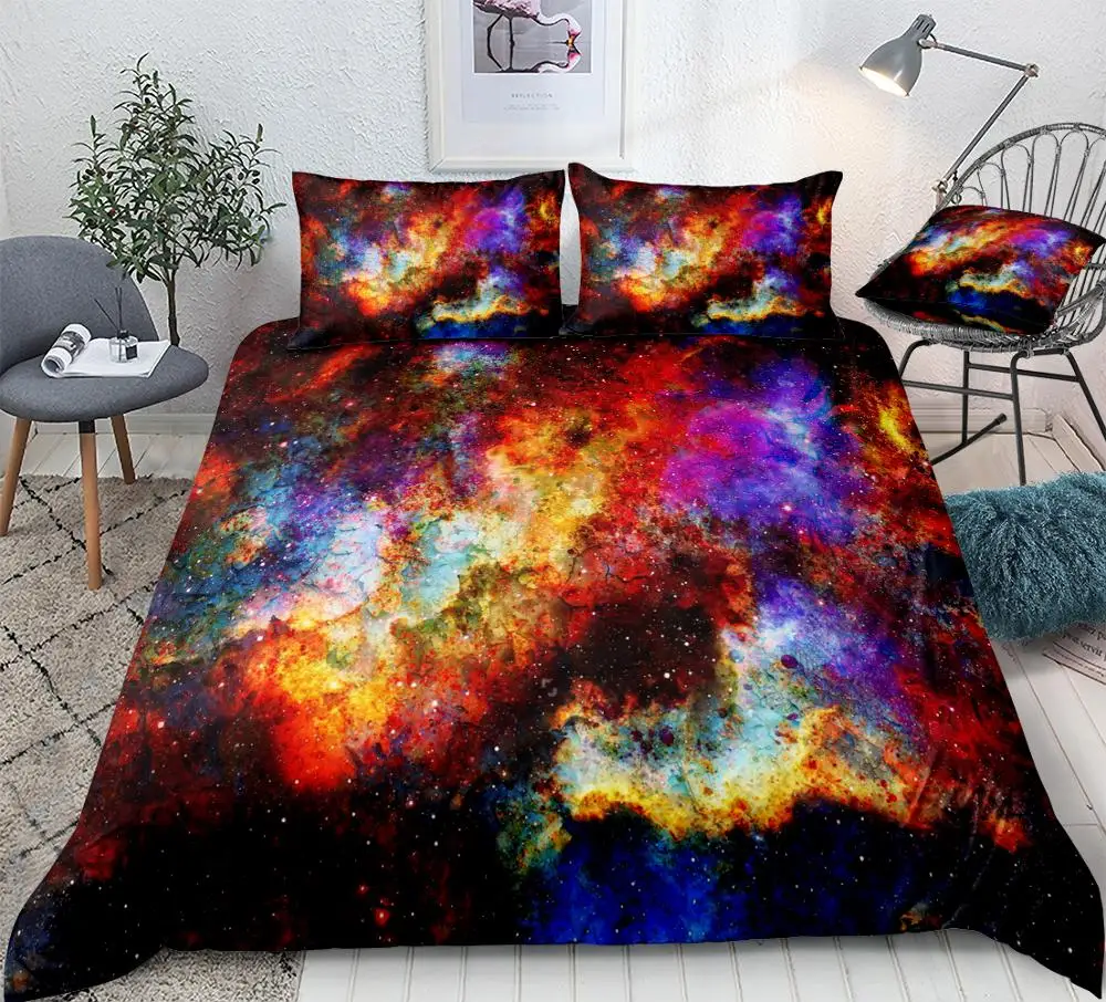 

Galaxy Duvet Cover Set Cosmic Space Bedding Stars Colorful Abstract Quilt Cover Queen 3pcs Bed Set Teens Home Textiles Dropship