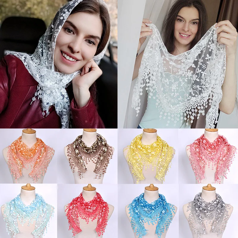 Fringes Shawl Female Scarf Women Tassel Shawls Scarves Hollow Out Silk Hijab Women Flower Lace Pendant Scarf Wrap