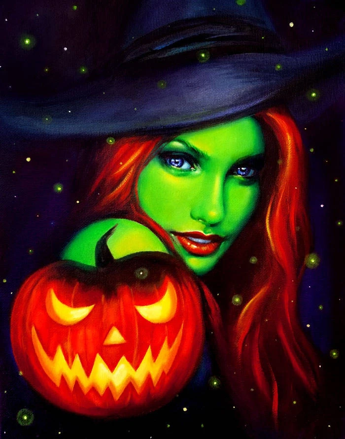 JMINE Div 5D Halloween Witch fire Pumpkin Full Diamond Painting cross stitch kits art Portrait 3D paint by diamonds