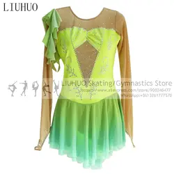 Figure Skating dress Women Kids Christmas Gifts Yellow green competition skating performence wear Children dance costumes