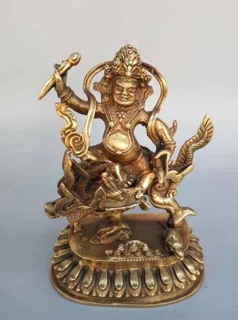 

Chinese collection pure brass riding dragon god of wealth Buddha statue