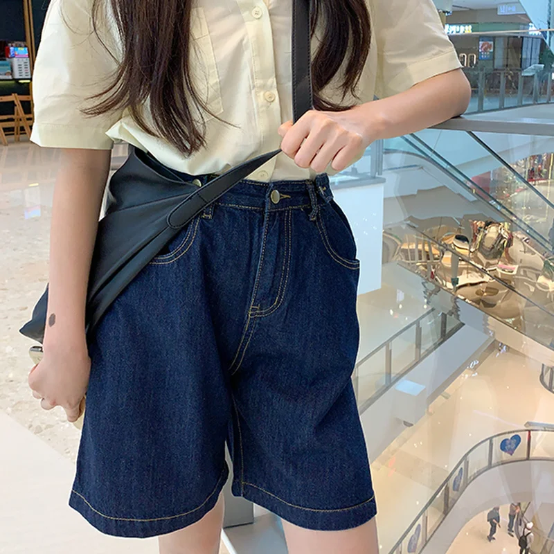 Shorts Women Denim Retro Button-fly Harajuku Vintage Stretwear Chic All-match High-street Students Daily Leisure Female Loose