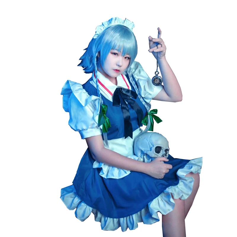 โครงการ Touhou ความสมบูรณ์ของ Scarlet Devil Izayoi Sakuya ชุดคอสเพลย์ผู้หญิงแม่บ้าน Lolita ชุดคอสเพลย์ผู้หญิง S