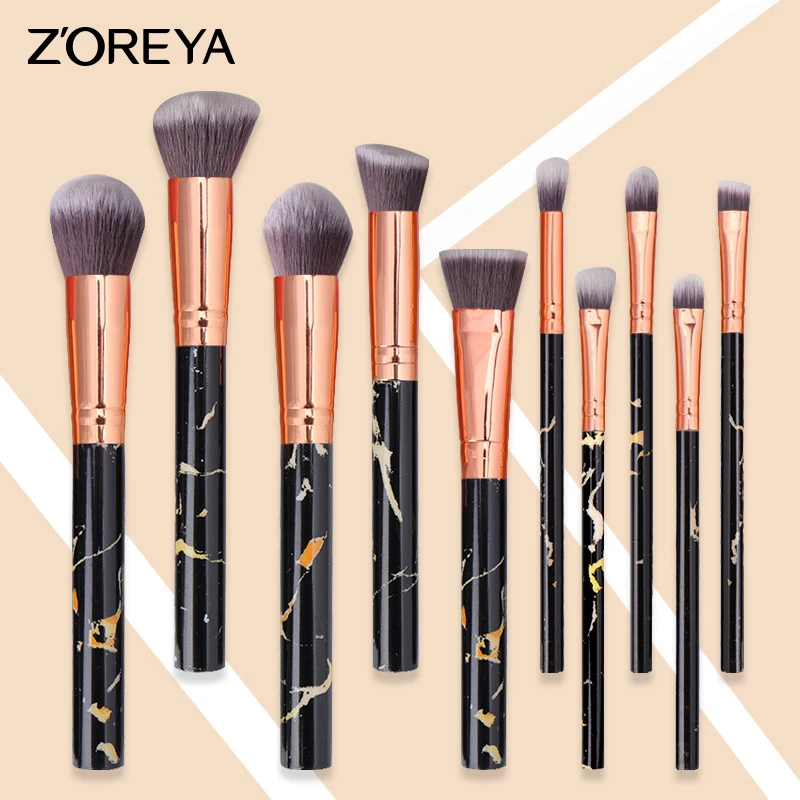 

Zoreya 10pcs Marbling Makeup Brushes Set Foundation Powder Blush Eyeshadow Concealer Eye Make Up Brush Kit Cosmetics Tools