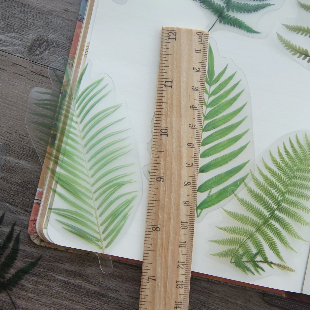 38pcs Natural Green Fern Iron Leaf Style Transparent Sticker Scrapbooking DIY Gift Packing Label Gift Decoration Tag