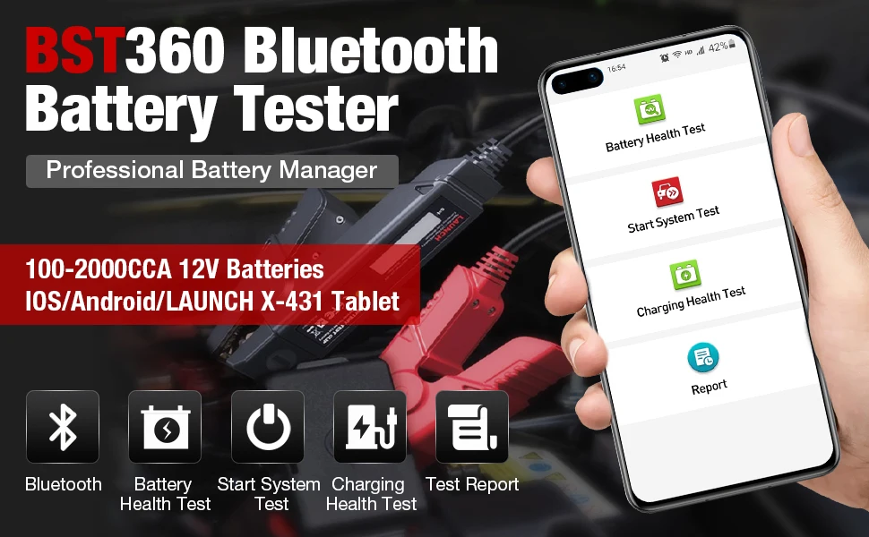 LAUNCH X431 BST360 Autobatterie-Tester, Klemmen-Analysator, 12V-Spannung, Batterieladegerät, Kfz-Scanner für X431 PROS V Bluetooth – Detail 1