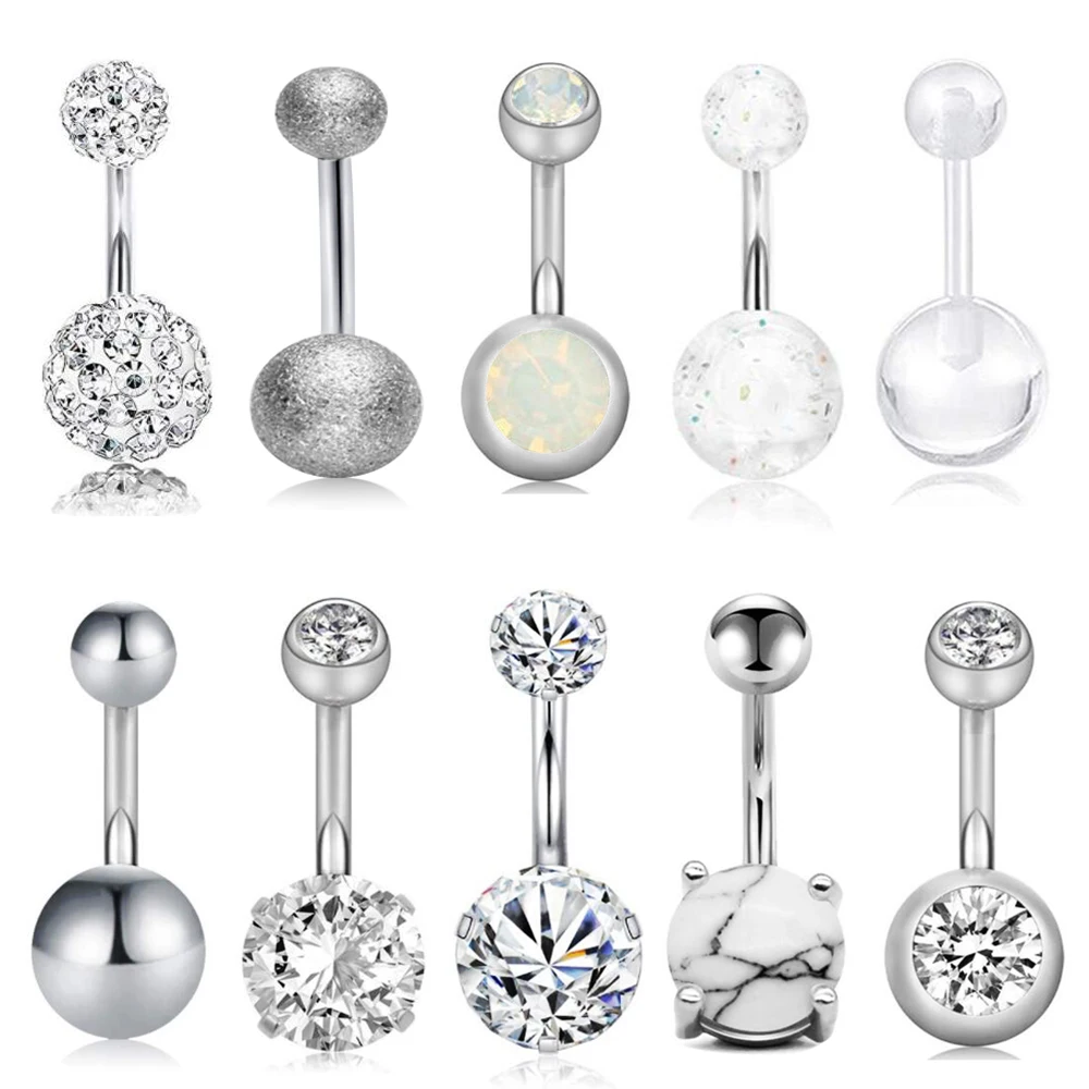 JUNLOPWY 14G Acrylic Navel Ring Stainless Crystal Belly Button Rings Sexy Piercings Ombligo Nombril Wholesale Body Jewelry 80pcs