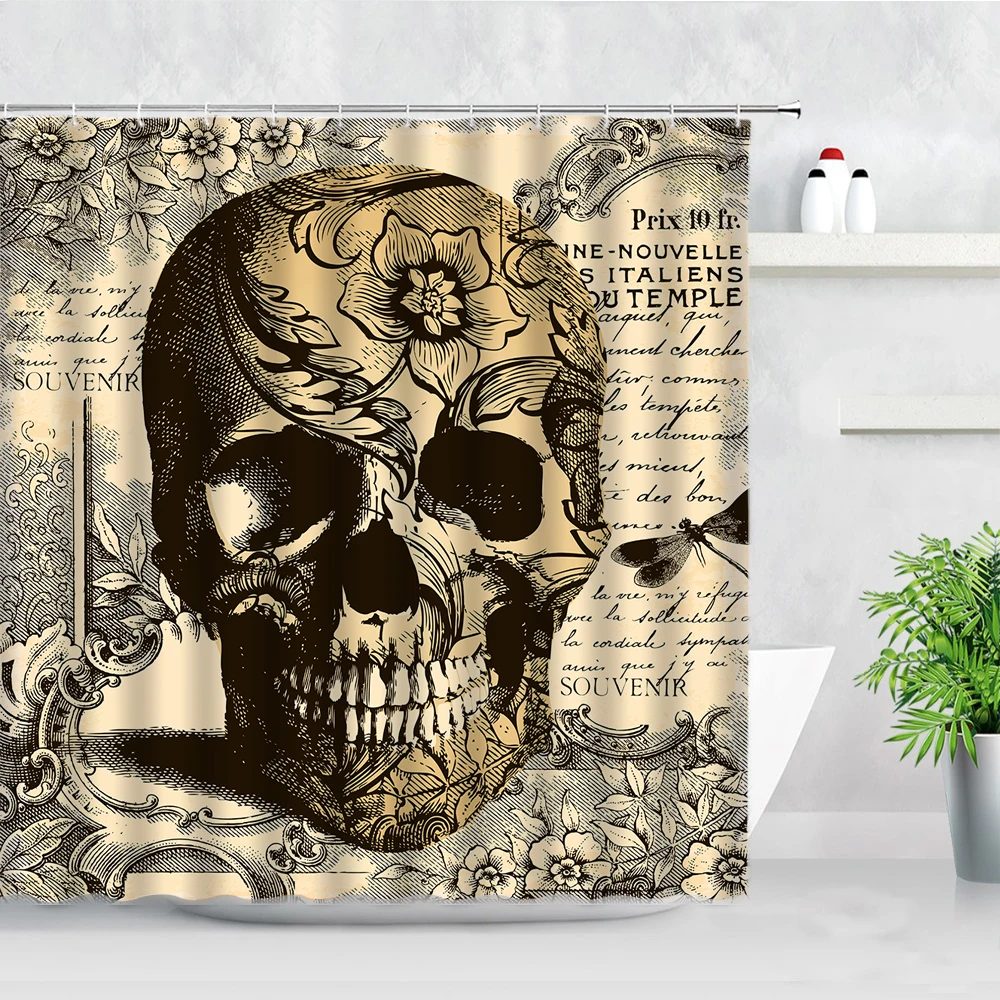 Funny Skull Skeleton Halloween Shower Curtain Red Heart Day of the Dead Home Wall Decor Cloth Bathroom Waterproof Bath Curtains