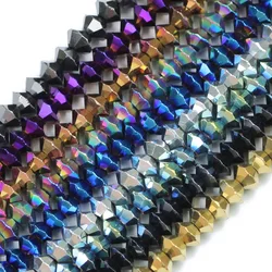 JHNBY Spacecraft shape Austrian crystal bead 4*6MM 100pcs plated color Double Bicone Loose beads for jewelry making bracelet DIY