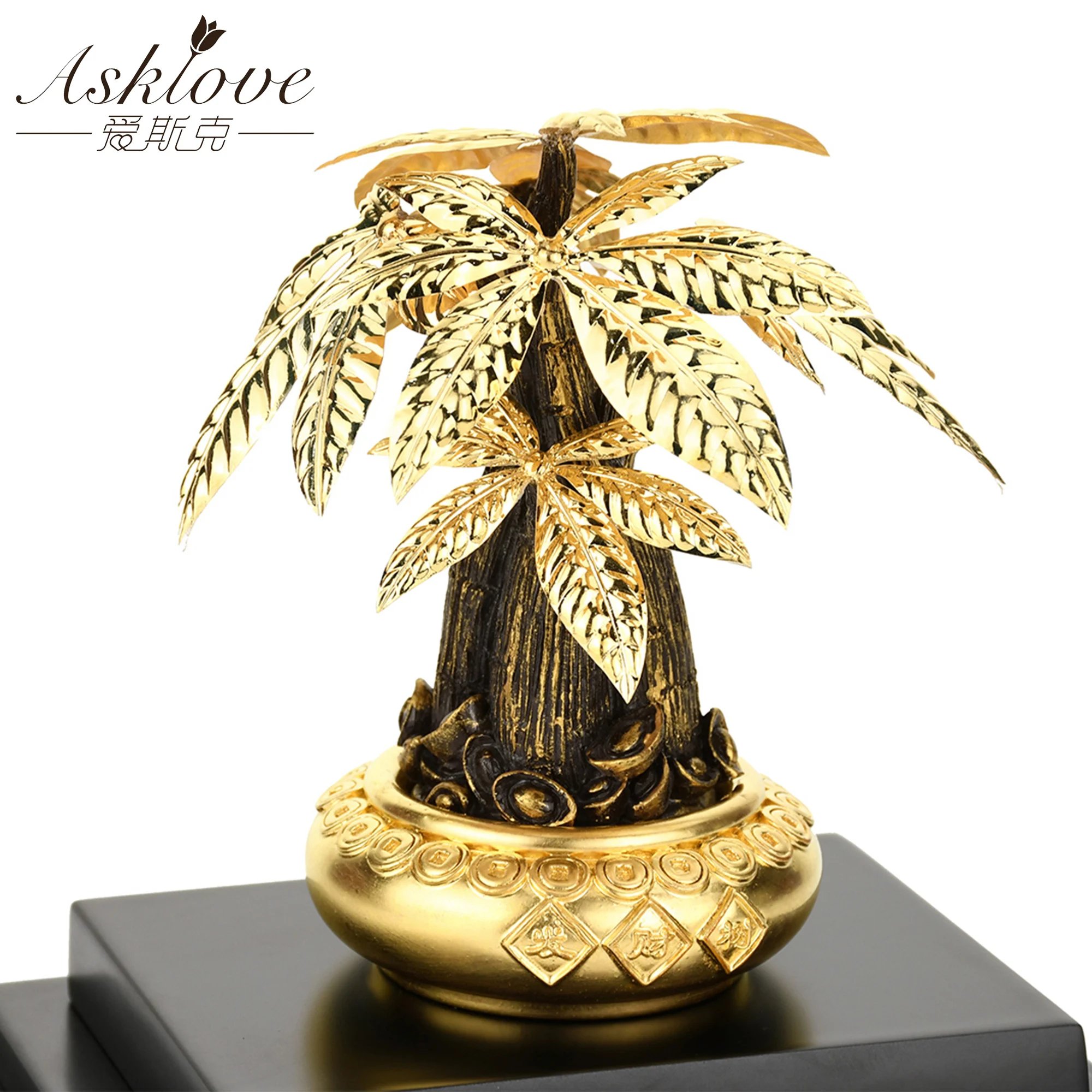 Imagem -06 - Ouro Fortuna Árvore Bonsai 24k Folha de Ouro Artesanato Feng Shui Coletar Riqueza Ornamento Dinheiro Árvore Estátua Decoração Escritório em Casa 17x13.5x22cm