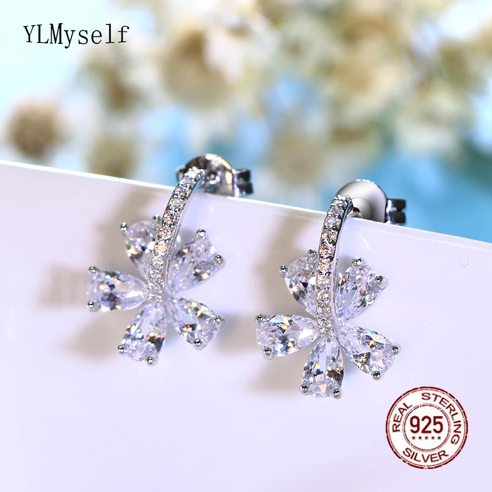 

Pure 925 Silver Stud Earrings With Shiny Zircon Cute Fine Jewellery Lovely Jewelry For Young Girl