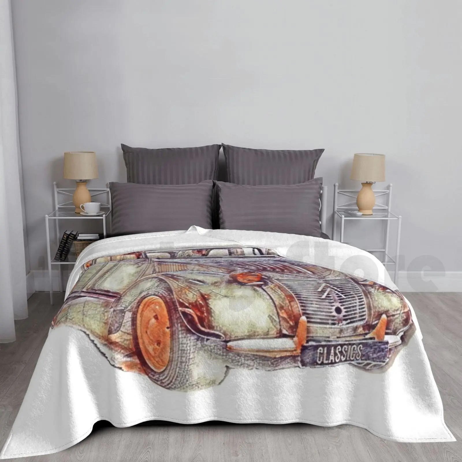 Vintage Citr ? En Deux Chevaux Illustration Blanket Super Soft Warm Light Thin Citr ? En 2cv Deux Chevaux French Francais