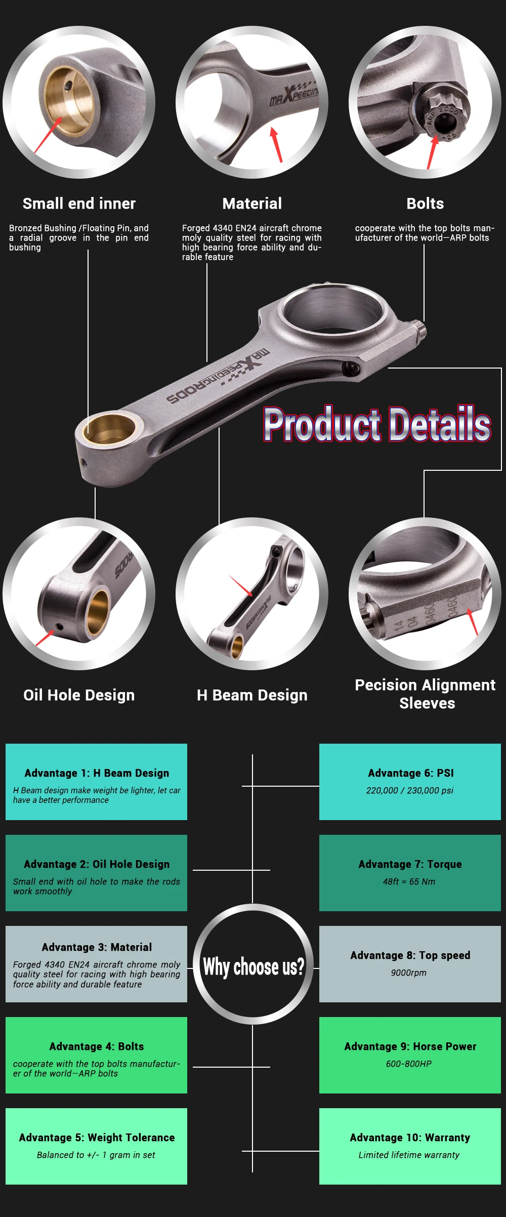 EN24 4340 H-Beam Connecting Rods for BMW 328i 528i E36 E46 M52B28 ARP 135mm 4x 4340 Bielles Connecting Rod ARP Pleuel