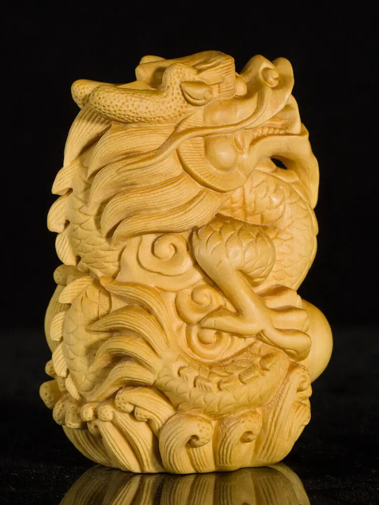 CQ013ca - 7 X 5 X 4 CM Carved Boxwood Carving Figurine : Dragon