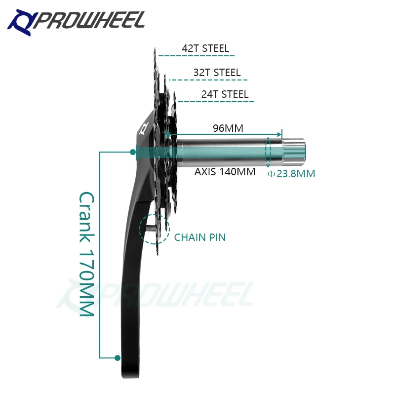 PROWHEEL Mountain Bike Crankset  9S 10S 11S 170MM Crank Arm 24-32-42T Sprocket with Bottom Bracket BB73+ MTB Bicycle Part