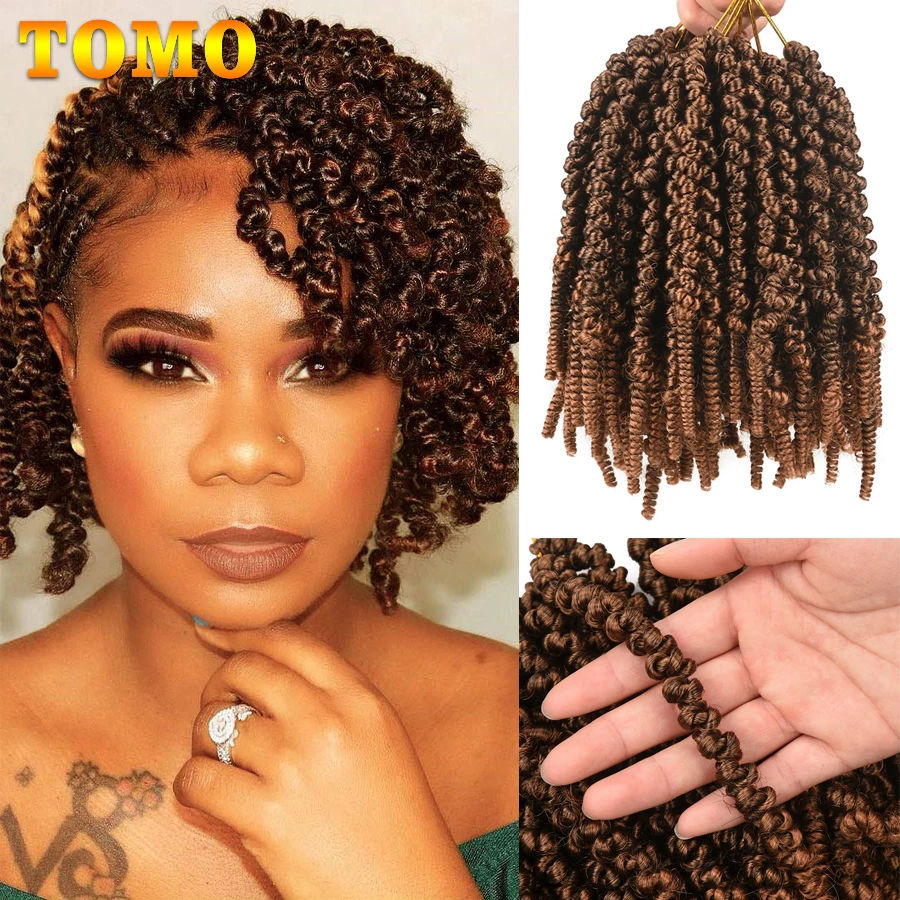 TOMO 8 Inch Pre-twisted Passion Twist Crochet Hair Short Wavy Curly Spring Twist Braiding Hair Extensions Bomb Twist Braids Hair