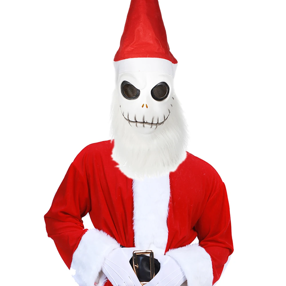 Eraspooky Nightmare Before Christmas Jack Skellington Cosplay Santa Claus Costume Latex Face Mask Skull Hat New Year Party Fancy