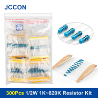 300Pcs 1/2W 1K~820K Metal Film Resistor Assorted Kit 30Values x 10Pcs=300Pcs Sample Kit Color Ring Resistance 1K 1K5 2K