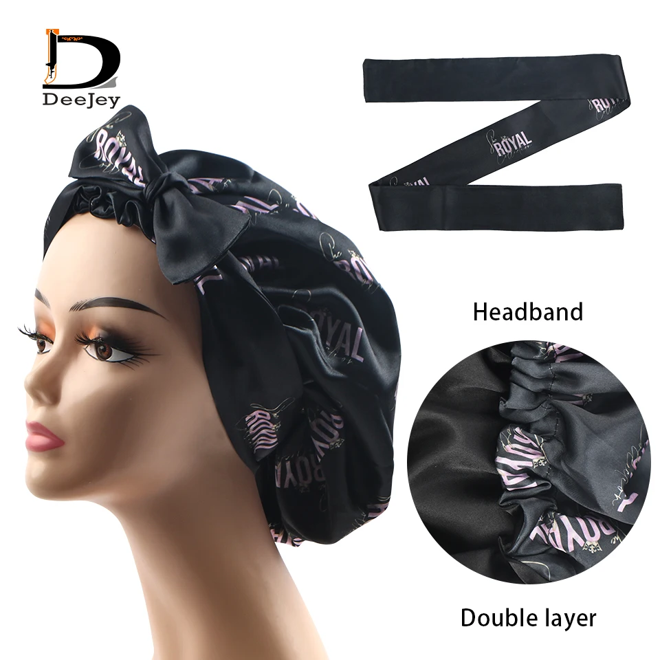 Custom logo Virgin Hair extention wigs satin silk wrapping edge control frontal head band double layer bonnet