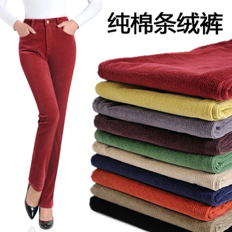 

New Fashion autumn and winter corduroy padded pants cotton stretch large size loose straight pants casual pants high waist pants