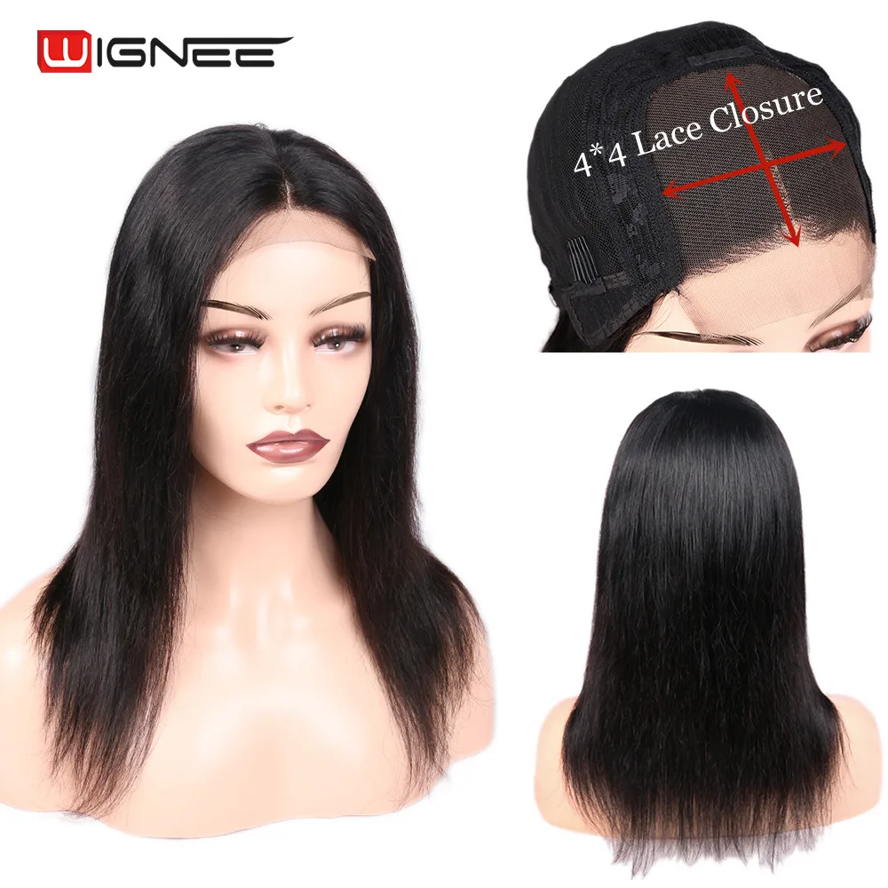 Wignee-Perruque Lace Closure Wig brésilienne naturelle, cheveux lisses, 4x4, pour femmes