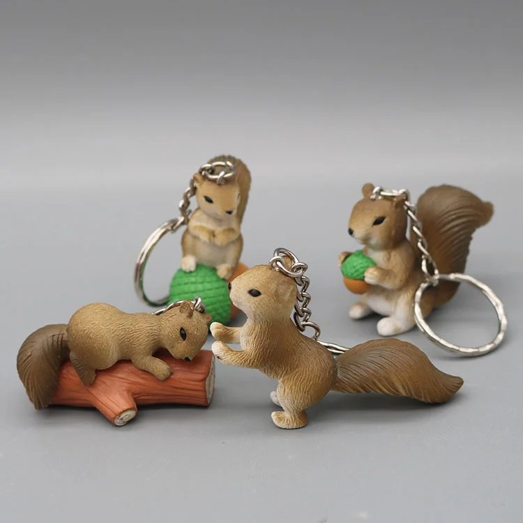 3D Cute Squirrel Keychain Animal Key Ring Birthday Christmas Party Gift Bag Pendant Figure Charms Key Chains wholesale 24pcs/lot