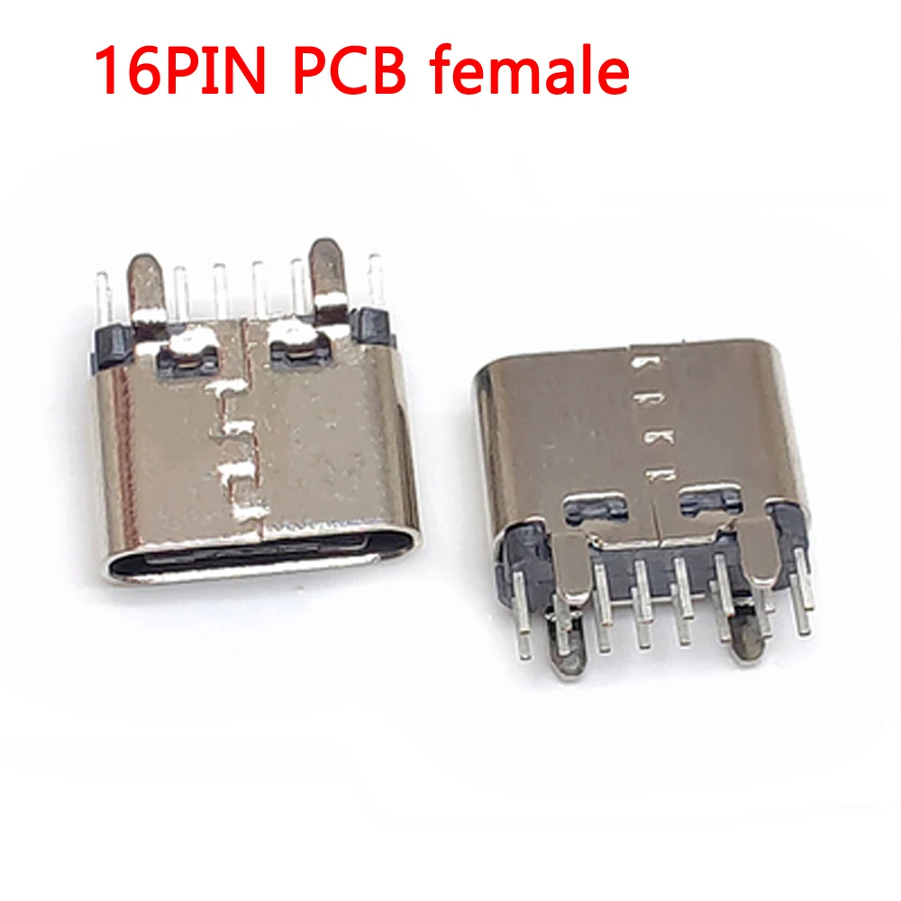 Type C 16Pin Socket Connector USB 3.1 Vertical Plug-in Board Female Placement  DIP For PCB Design DIY High Current Charging