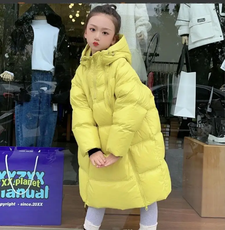 Korea Style Loose Down Jacket Children Double Zipper Long White Duck Down Outfit Baby Girl And Boys Parka Down Jacket 4-12Y w496