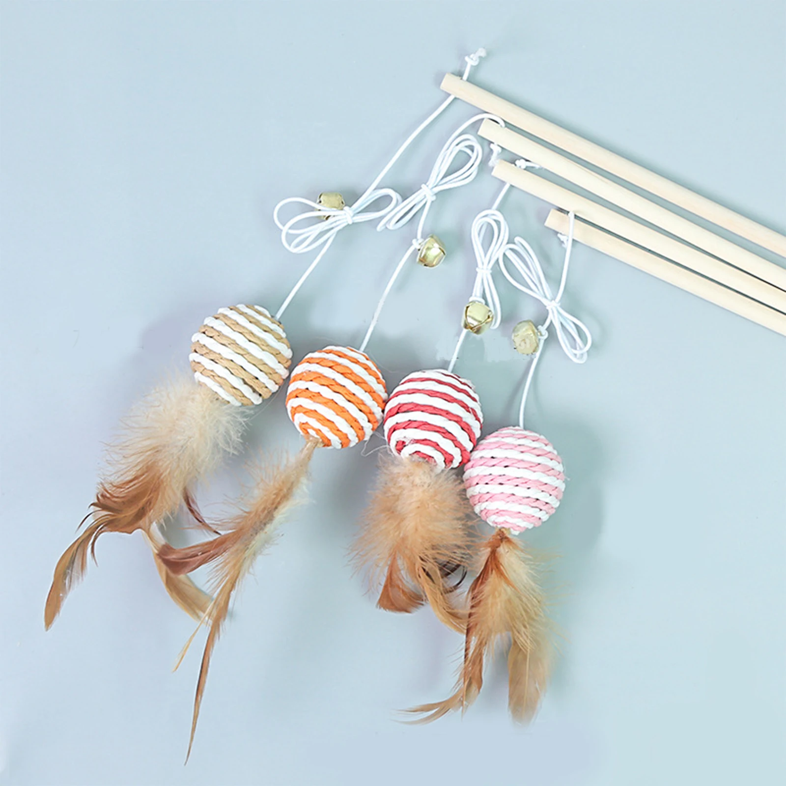 

1 Piece Feather Wood Funny Pet Cat Kitten Teaser Toys Natural Ball Mouse Animal Wire Chaser Random Color Cat interaction 40cm