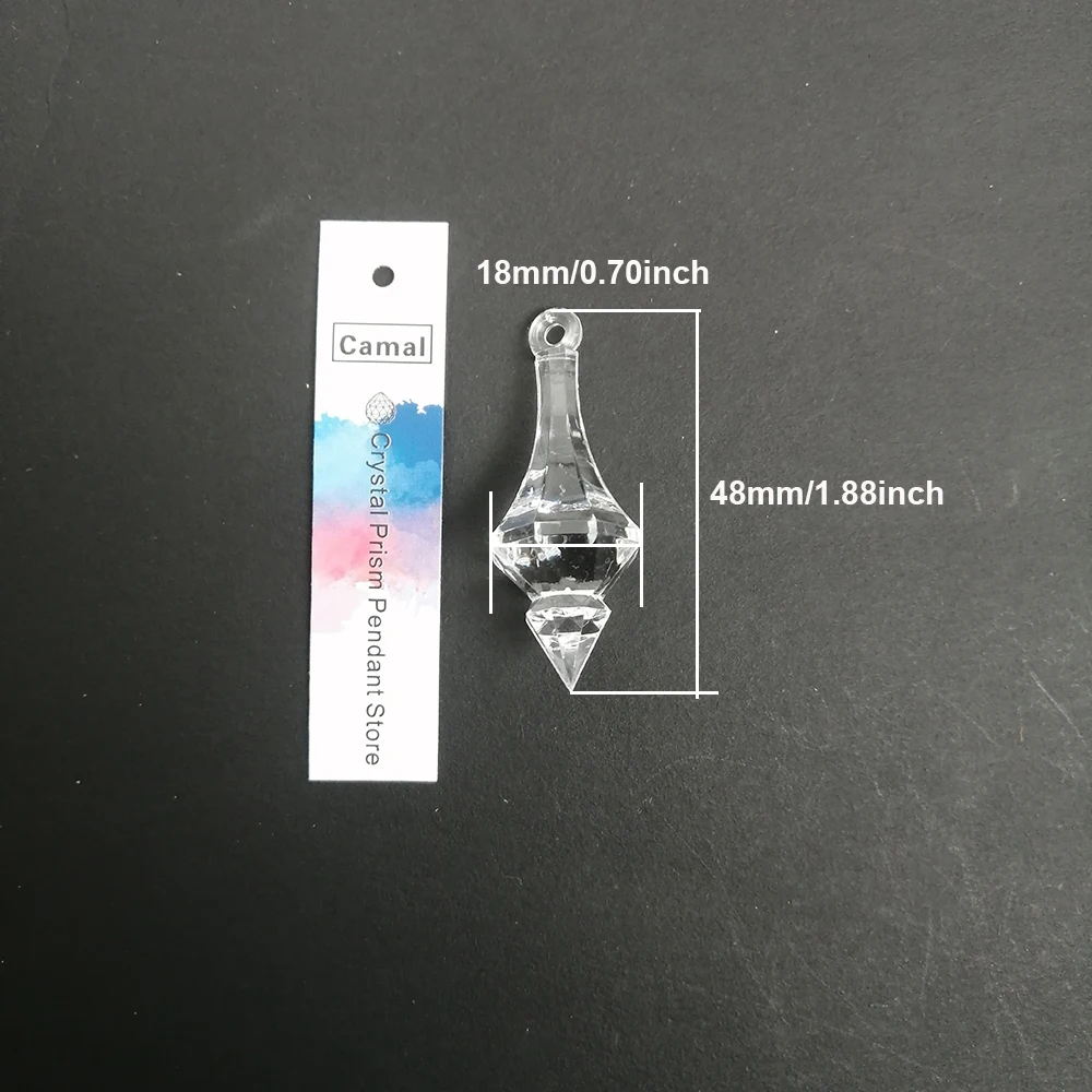 Camal 60pcs 48MM Acrylic Crystal Pointed Cone Pendant Chandelier Curtain Wedding Party Lamp Lighting Christmas Tree Hanging DIY