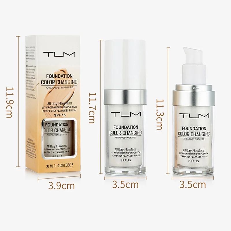 30ML TLM Foundation Color Changing Makeup Base Nude Face Full Cover Matte Concealer Long Lasting Make Up Liquid Foundation Cream