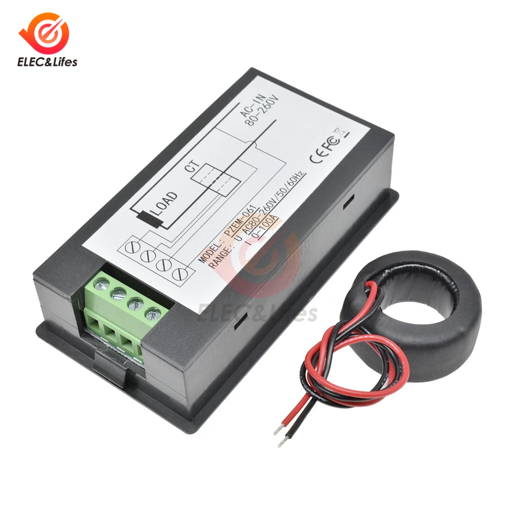 Digital Voltmeter Ammeter Wattmeter AC 80V-260V DC 6.5-100V 20A/50A/100A Amp Volt Voltage Current Energy Meter Tester CT Coil