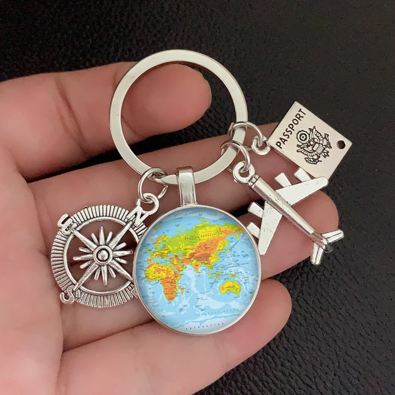 NEW Earth plane keychain pendant earth compass personality memorial key ring gift for travel lovers