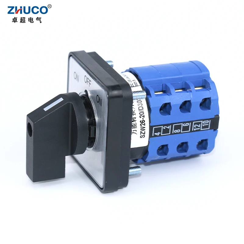 

ZHUCO SZW26/LW26-20/D303.3 Dual Power Supply Reversing Forward/Reverse Selection Rotary On/off ON-OFF-ON 12 Screw Cam Switch