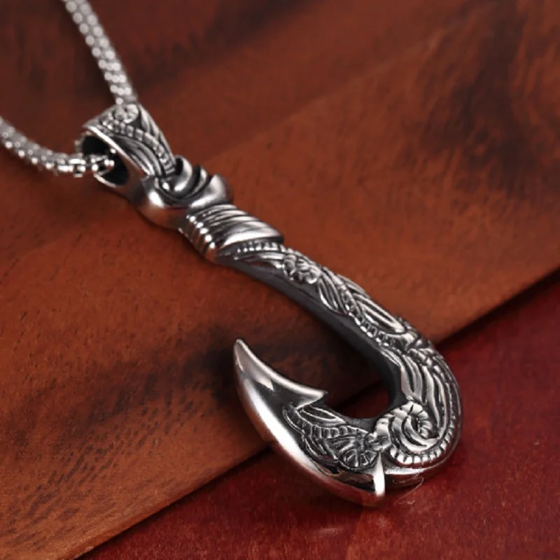 Moana Fishing Hook Pendant Necklace On Neck for Men Legendary Viking Hook Pendant Chain Vintage Men\'s Accessories Jewelry 2021