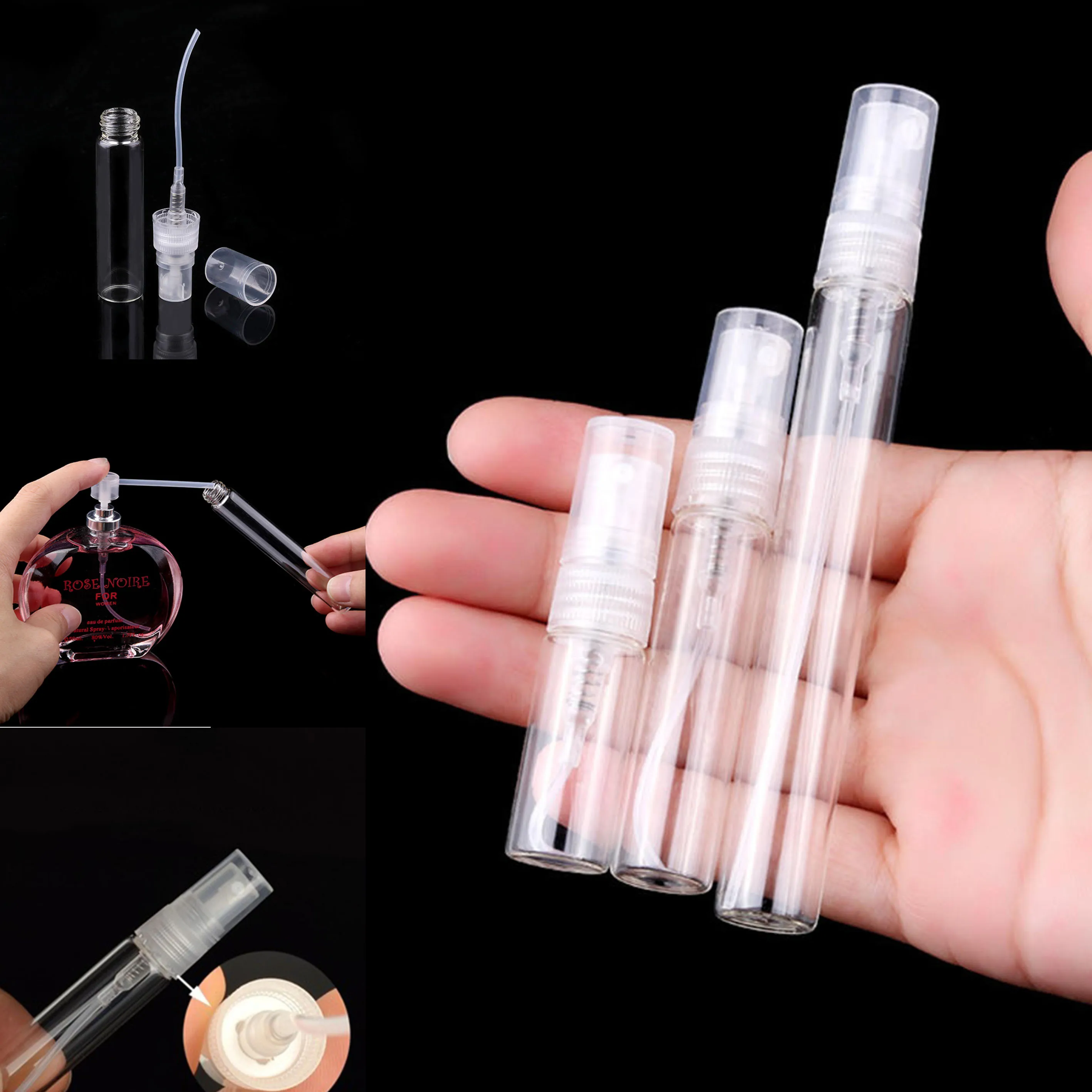 

3ml/5ml/10ml Portable Perfume Glass Bottle Mini Empty Cosmetic Spray Bottles Refillable Makeup Container Liquid Nozzle Atomizer