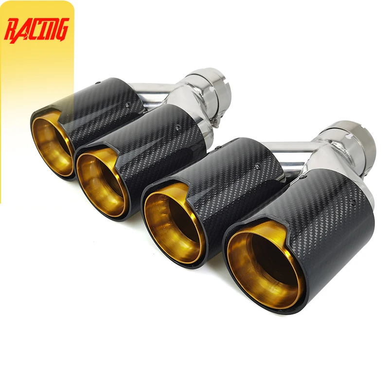 

1 Piece Universal Exhaust Dual Tip Carbon Fiber Gold Stinless M Performance for Car Muffler Pipe Modify Decoration Tail Throat