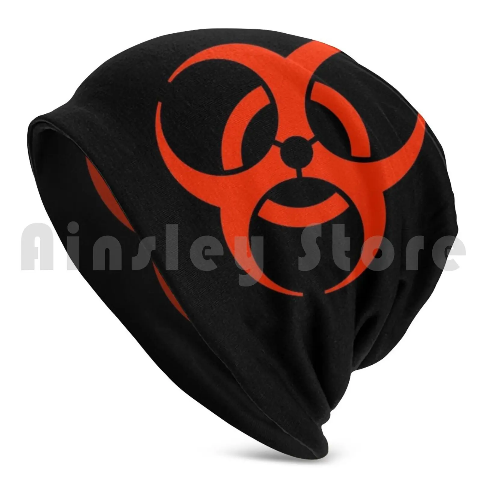 Bio Hazard. Danger , Hazard , Symbol , Biological Hazard , Warning , Red On Black. Beanies Knit Hat 2491 Beanies Print