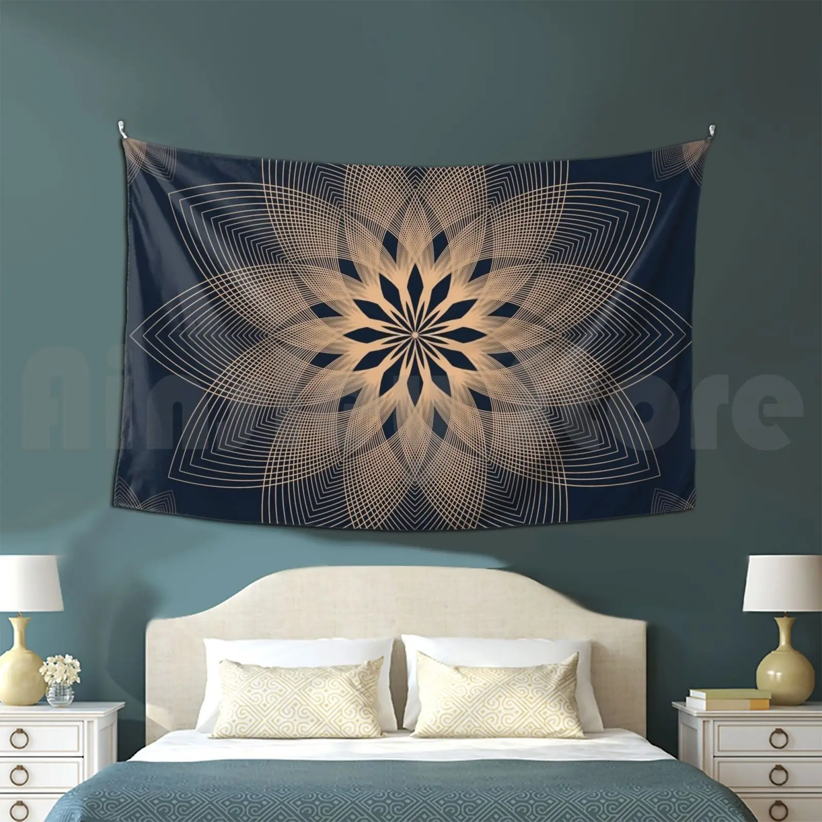 Mandala Spirits Journey / Spiritual Bohemian Gold Black Meditation Yoga Mandala Tapestry Background Wall Hanging
