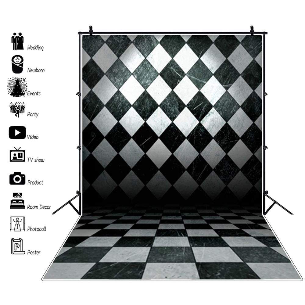 Laeacco Grunge Chess Board Wall Floor Scene Baby Newborn Photography Backgrounds Custom Photographic Backdrops For Photo Studio