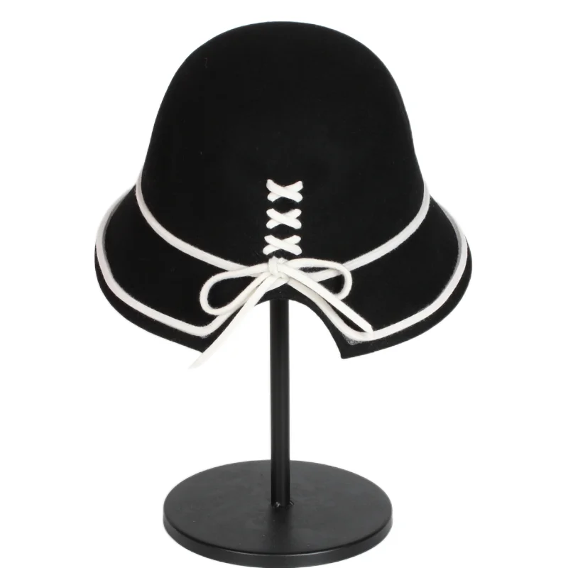 European and American Vintage basin Caps choking mouth 100% wool threading dome felt hat fisherman Bucket  hat