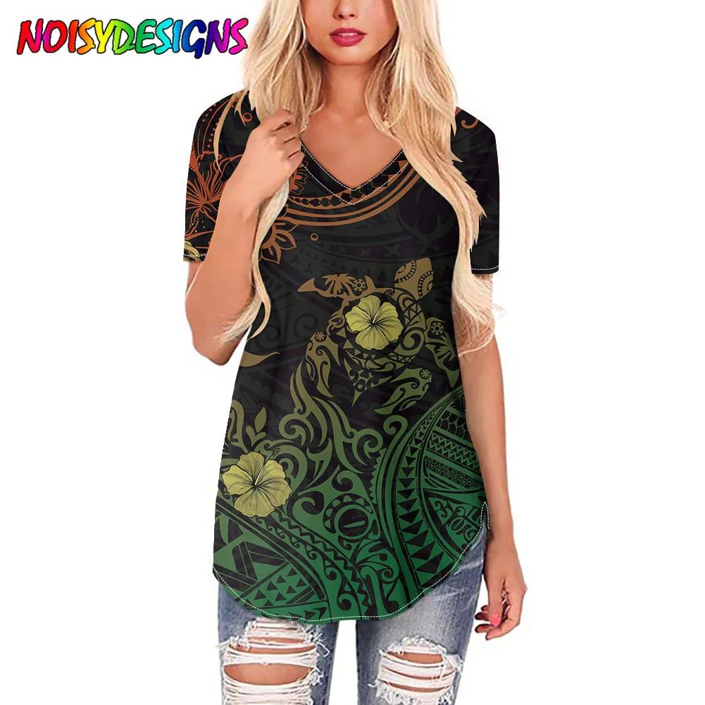 NOISYDESIGNS Oversized T-shirt Polinesian Turtle Printing Woman T-shirt Harajuku Short Sleeve Tshirt Gradient Top Dropshipping